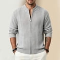 thumbnail image 1 of LEKWK Full Zip Sweater Cardigan for Men Knit Long Sleeve Stand Collar Ribbed Knitwear Warm Thermal Pullover Jacket Top for Fall Winter Outdoor Layering Daily Outfits Gray XL, 1 of 5