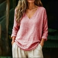 thumbnail image 1 of LEKWK Gingham Tops for Women Long Sleeve V Neck Plaid Tunic Top Casual Loose Fit Lightweight Shirt Fall Fashion Boho Dressy Vacation Outfits, 1 of 3
