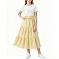 thumbnail image 1 of LEKWK Girls 2 Piece Midi Skirt Set Bow Short Sleeve Shirts and Elastic Waist Ruffle Tiered Skirt Casual Summer Outfit Teen Boho Floral Holiday Resort Wear, 1 of 8