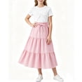 thumbnail image 1 of LEKWK Girls 2 Piece Midi Skirt Set Bow Short Sleeve Shirts and Elastic Waist Ruffle Tiered Skirt Casual Summer Outfit Teen Boho Floral Holiday Resort Wear, 1 of 7