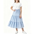 thumbnail image 1 of LEKWK Girls 2 Piece Midi Skirt Set Bow Short Sleeve Shirts and Elastic Waist Ruffle Tiered Skirt Casual Summer Outfit Teen Boho Floral Holiday Resort Wear, 1 of 7