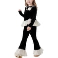 thumbnail image 1 of LEKWK Girls 2-Piece Outfit Set Long Sleeve Velvet Pullover with Ruffle Trim and Flare Pant Set Elegant Party Wear for Little Kid Soft Comfortable Suit, 1 of 4