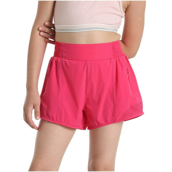 LEKWK Girls Athletic Shorts High Waist Running Trunks Zipper Pockets Soft Quick Dry Spandex Bottoms Gym Workout Sport Active Summer Daily Wear