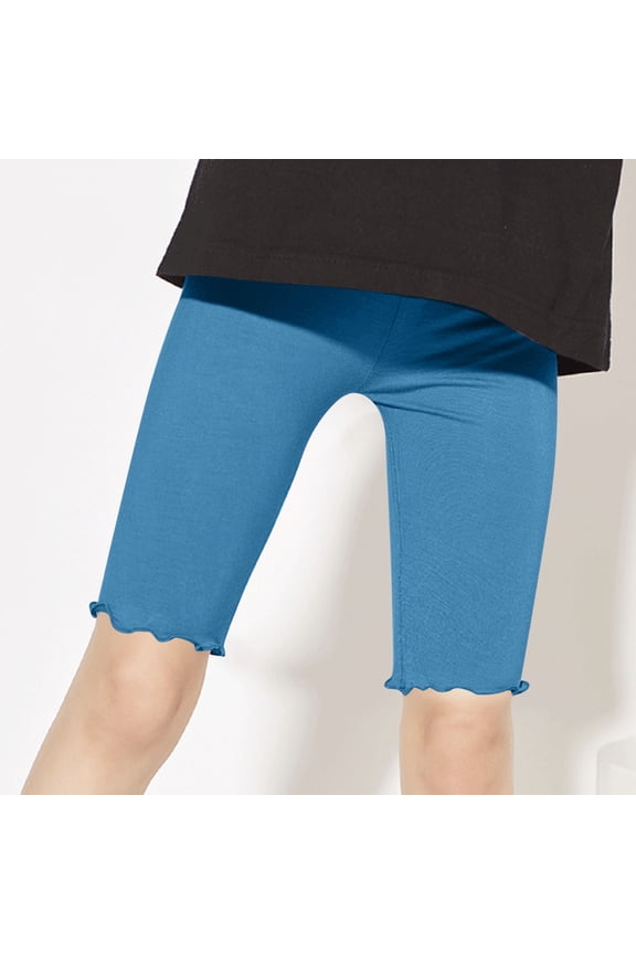 Girls Bike Shorts Elastic Waist Comfy Casual Short Leggings Lettuce Hem Slim Fit Stretch Athletic Bermuda Shorts Kids Cute Yoga Dance Underwear 2-9Y