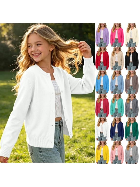 Girls Cardigan Toddler School Uniform Long Sleeve Button Down Sweater Knit Lightweight Cute Sweater Spring Fall Outwear White Cardigan Size 1-2