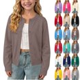 thumbnail image 1 of LEKWK Girls Cardigan Toddler School Uniform Long Sleeve Button Down Sweater Knit Lightweight Cute Sweater Spring Fall Outwear Brown Cardigan Size 10-11, 1 of 9