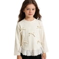 thumbnail image 1 of LEKWK Girls Crew Neck Sweatshirt Bow Knot Detail Ruffle Hem Long Sleeve Pullover Soft Warm Preppy Style Back to School Tops, 1 of 7