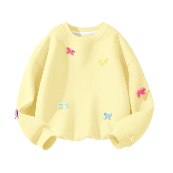 LEKWK Girls Crewneck Sweatshirt 3D Bow Knot Detail Pullover Tops Long Sleeve Drop Shoulder Fleece Warm Kids Party Casual Outfits