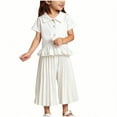 thumbnail image 1 of LEKWK Girls Elegant 2-Piece Set Short Sleeve Button-Down Ruffle Peplum Shirt Pleated Wide Leg Culottes Solid Color formal Party Clothing, 1 of 8