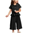 thumbnail image 1 of LEKWK Girls Elegant 2-Piece Set Short Sleeve Button-Down Ruffle Peplum Shirt Pleated Wide Leg Culottes Solid Color formal Party Clothing, 1 of 8