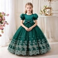 thumbnail image 1 of LEKWK Girls Floral Embroidered Princess Dress Puff Short Sleeve Tulle Pageant Gown Bow Waist Cute Dress for Wedding Flower Girl Formal Birthday Party 3-14Y, 1 of 8