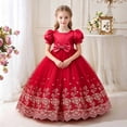 thumbnail image 1 of LEKWK Girls Floral Embroidered Princess Dress Puff Short Sleeve Tulle Pageant Gown Bow Waist Cute Dress for Wedding Flower Girl Formal Birthday Party 3-14Y, 1 of 9