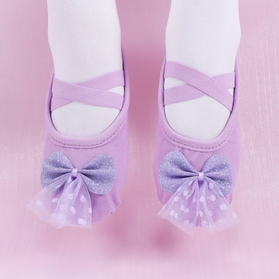 LEKWK Girls Glitter Ballet Shoes Cute Bow Tulle Cross Elastic Strap Dance Shoes Toddler Soft Flat Ballet Slippers Training Gymnastics Stage Dance Footwear