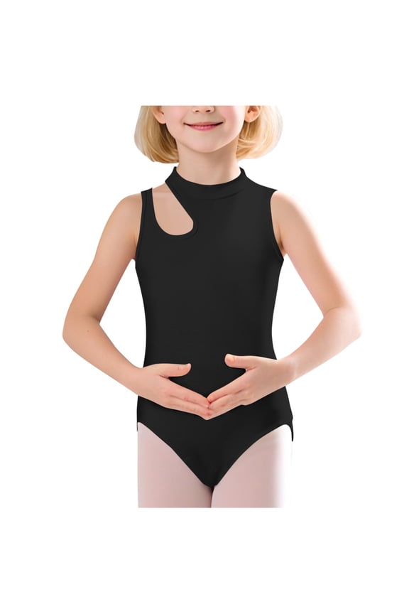 Girls Gymnastics Leotard Sleeveless Mock Neck Cutout Design Stretchy Bodysuit Ballet Dance Training Performance Yoga Activewear