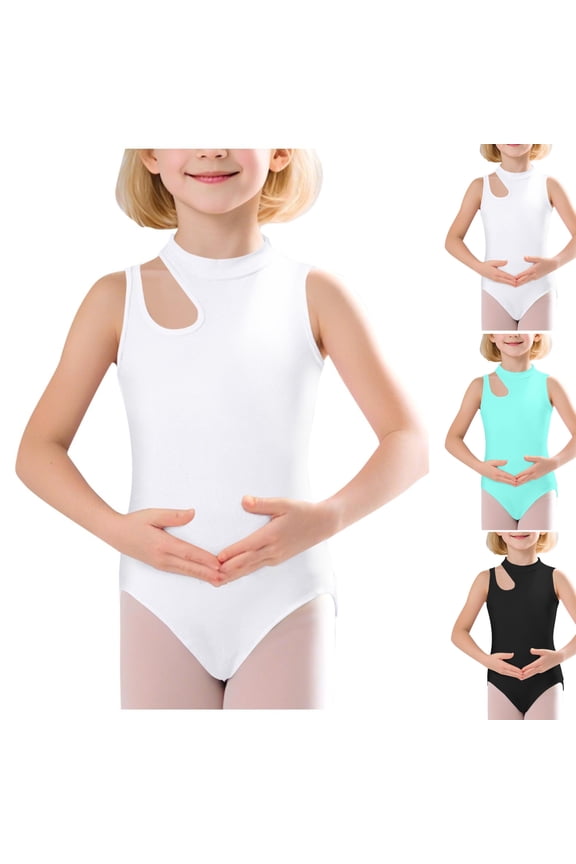 Girls Gymnastics Leotard Sleeveless Mock Neck Cutout Design Stretchy Bodysuit Ballet Dance Training Performance Yoga Activewear