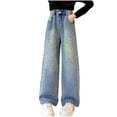 thumbnail image 1 of LEKWK Girls Jeans Wide Leg Rhinestone Beaded Denim Elastic Waist Casual Daily Party Back to School Kids Denim Clothing Pants Outfits, 1 of 7