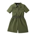 thumbnail image 1 of LEKWK Girls Jumpsuit Shorts Button Down Short Sleeve Collared Romper with Pockets Toddler Wide Leg Casual Overalls Summer Vacation One Piece Outfit, 1 of 8