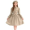 thumbnail image 1 of LEKWK Girls Long Sleeve Retro Dress Set Button Front Belted Fit Flare Shirt Dress with Matching Beret Hat Big Kid Elegant Party Fashion Holiday Suit, 1 of 9