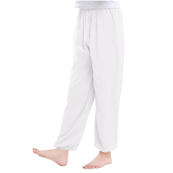 LEKWK Girls Loose Pants Solid Color Harem Trousers Elastic Waist Bloomers Soft Breathable Pajama Bottoms Casual Home Sleep Yoga Dance Outfits