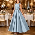 thumbnail image 1 of LEKWK Girls Maxi Dress Satin Sleeveless Crewneck A Line Princess Dress Elegant Flowy Evening Gown with Bow Waist for Wedding Guest Prom Performance Party 0-15Y, 1 of 6