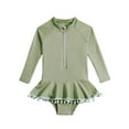 thumbnail image 1 of LEKWK Girls One Piece Swimsuits Long Sleeve Zipper Ruffle Tassel Swimsuit Quick Dry UPF 50+ Rash Guard Swimwear Summer Beach Pool Bathing Suit for 1-6 Years, 1 of 2