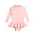 thumbnail image 1 of LEKWK Girls One Piece Swimsuits Long Sleeve Zipper Ruffle Tassel Swimsuit Quick Dry UPF 50+ Rash Guard Swimwear Summer Beach Pool Bathing Suit for 1-6 Years, 1 of 2