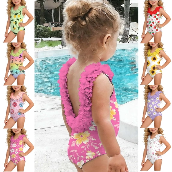LEKWK Girls One Piece Swimsuits Quick Dry Comfy Toddler Kids Bathing Suit Backless Ruffles Floral Print Beach Sport Swimwear Summer Fashion Vacation Bodysuit