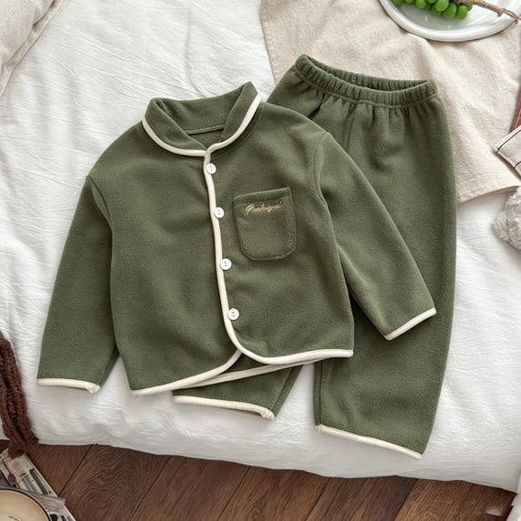 LEKWK Girls Pajamas Fleece Lined Fall Winter Warm Sleepwear Button Down Long Sleeve Top and Pants Cozy Soft Nightwear Casual Loungewear 6M-14Y