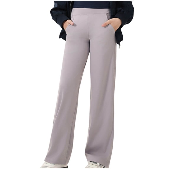 LEKWK Girls Pants Straight Leg Casual Trousers Elastic Waist Uniform Bottoms Soft Breathable Pockets Preppy Back to School formal Daily Lounge Wear