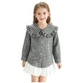 thumbnail image 1 of LEKWK Girls Plaid Shirt Checkered Print Ruffle Collar Tops Long Sleeve Button Down Blouse Preppy Style Back to School Holiday Outfits, 1 of 6