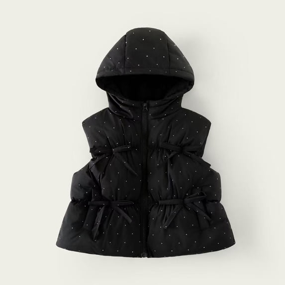 LEKWK Girls Puffer Vest Hooded Zip up Cute Sleeveless Jacket Lightweight Warm Fall Winter Quilted Outerwear with Bowknot Details Black 18 Months