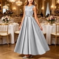 thumbnail image 1 of LEKWK Girls Satin Maxi Dress Sleeveless Crewneck Bow Waist Flowy Dress Teen Elegant Pleated A-Line Gown Performance Party Birthday Wedding Guest 0-15Y, 1 of 6