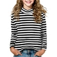 thumbnail image 1 of LEKWK Girls Striped Turtleneck T-Shirts High Neck Tops Long Sleeve Basic Tees Soft Stretchy Cotton Casual Layering Playwear, 1 of 4