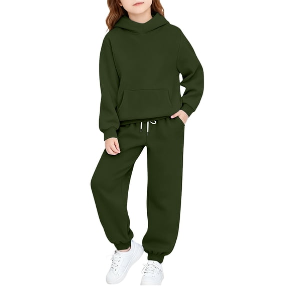 LEKWK Girls Sweatsuit 2 Piece Outfits Long Sleeve Hoodie with Pocket and Jogger Sweatpants Teen Fall Winter Tracksuit Matching Sets 4-15Y