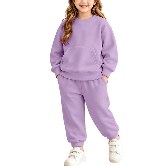 LEKWK Girls Sweatsuit Drop Shoulder Crewneck Sweatshirt and Jogger Sweatpants Teen Fall Winter Workout Activewear Tracksuit Matching Sets 4-15Y