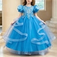 thumbnail image 1 of LEKWK Girls Tulle Ball Gown Puff Sleeve Ruffled Ribbon Formal Princess Dress with Lace Embroidery Prom Gown Wedding Flower Girl Dress for Birthday Party, 1 of 6