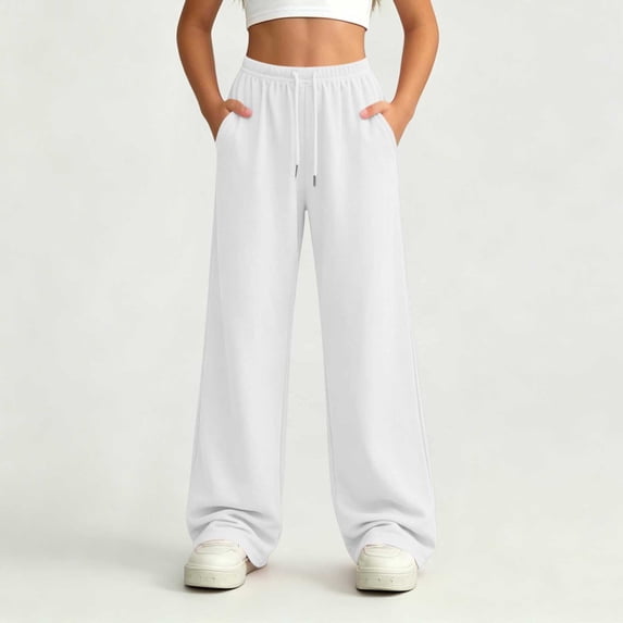 LEKWK Girls Wide Leg Sweatpants Teen Baggy High Elastic Waisted Lounge Track Pants Drawstring Loose Casual Athletic Trousers Running Gym Activewear 5-14Y