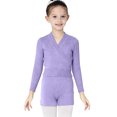 thumbnail image 1 of LEKWK Girls Wrap Top V Neck Long Sleeve Knit Sweater Soft Ribbed Cardigan Ballet Dance Gymnastics Warm Up Wear, 1 of 4