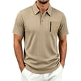 thumbnail image 1 of LEKWK Golf Shirt for Men Short Sleeve Collared Shirt with Zipper Chest Pocket Casual Textured Knit Lightweight Breathable Summer Activewear Khaki XXL, 1 of 6