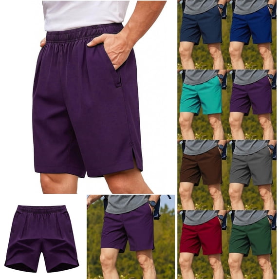 LEKWK Golf Shorts for Men Upf 50+ Elastic Waist Stretch Knee Length Active Shorts with Pockets Lightweight Sun Protection Straight Leg Walking Shorts Hiking Outdoor Work Daily Bottoms Purple M