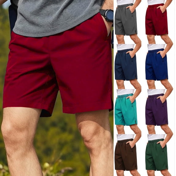 LEKWK Golf Shorts for Men Upf 50+ Elastic Waist Stretch Knee Length Active Shorts with Pockets Lightweight Sun Protection Straight Leg Walking Shorts Hiking Outdoor Work Daily Bottoms Red M
