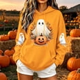 thumbnail image 1 of LEKWK Halloween Hoodies for Women Drawstring Ghost Pattern Cute Graphic Sweatshirts Fall Winter Long Sleeve Relaxed Fit Casual Funny Tops, 1 of 6