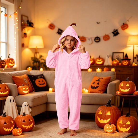 LEKWK Halloween Onesie Kids Hooded Funny Costume Cosplay Pajamas Cozy Warm Flannel Sleepwear Animal Onesie Fleece Jumpsuit Loungewear