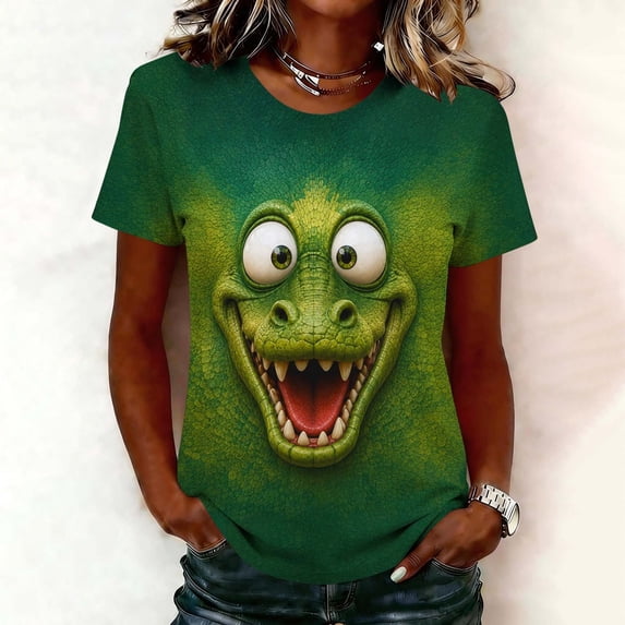 LEKWK Halloween Shirts for Women Animal Print Short Sleeve Casual Funny Shirts Crewneck Relaxed Fit Lightweight Cute Graphic T-Shirts