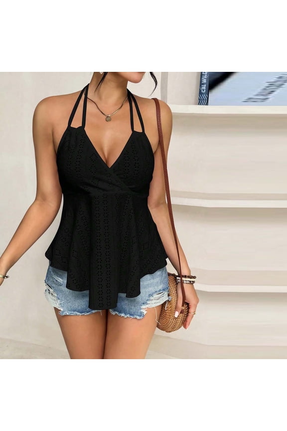 Halter Tops for Women Camisole V Neck Sheer Mesh Spaghetti Strap Shirts Lightweight Slim Fit Solid Flowy Tops Fashion Y2K Babydoll Outfits