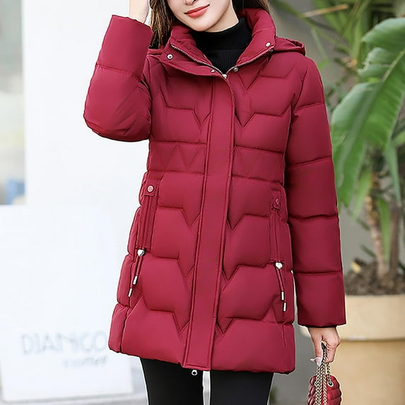 LEKWK Heavy Winter Coats for Women Zip up Quilted Down Jackets Button up Hooded Warm Padded Coat with Pockets Outerwear