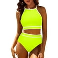 thumbnail image 1 of LEKWK High Waisted Bikini Sets for Women High Neck Two Piece Bathing Suit Sporty Tank Top Tummy Control Bottom Modest Beachwear Swimming Summer Vacation, 1 of 7