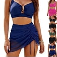 thumbnail image 1 of LEKWK High Waisted Bikini Sets for Women 2 Piece U Ring Linked Top Ruched Mesh Skirt Overlay Bottoms Modest Summer Vacation Pool Party Swim Outfits, 1 of 8