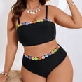 thumbnail image 1 of LEKWK High Waisted Bikini Sets for Women Floral Embroidery Two Piece Bathing Suit Bandeau Top Modest Beachwear Swimming Summer Vacation, 1 of 8