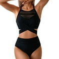 thumbnail image 1 of LEKWK High Waisted Bikini Sets for Women Two Piece Halter Mesh Top Ruched Bottom Tummy Control Bathing Suits Cross Wrap Summer Holiday Swimwear, 1 of 4